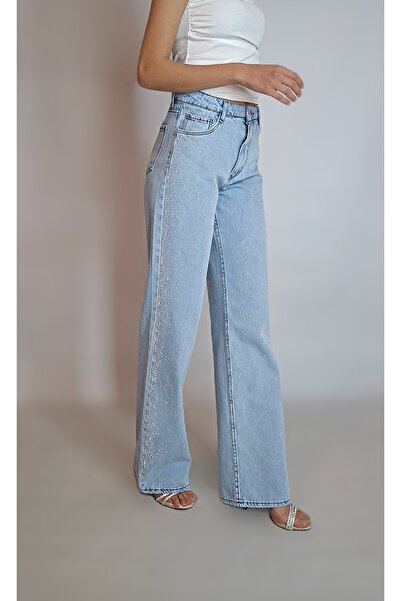 oyagüler Women's Light Blue Gradient Stone Printed Soft Denim Pants Jean Yy10...