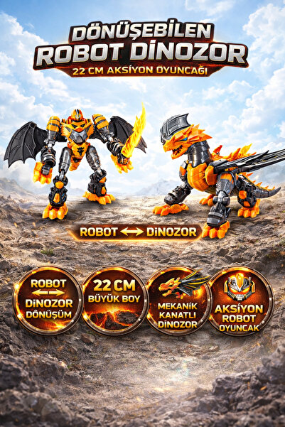 TRENDZONE Dönüşebilen Robot Dinozor Oyuncak 22cm – Mekanik Kanatlı Transforme...