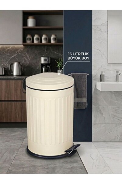 bersachef muftak eşyaları Retro 16lt Çöp Kovası Amortisör Kapaklı KREM Çöp Ko...