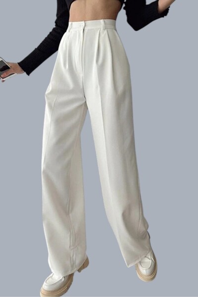 Livik Pantaloni din material textil pentru femei Pinko Ecru cu pliuri talie î...