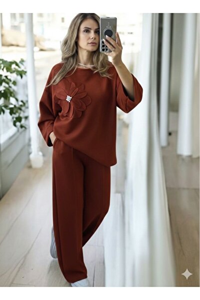 OnlyForYou Women's elastic viscose tracksuit with appliquéd flower