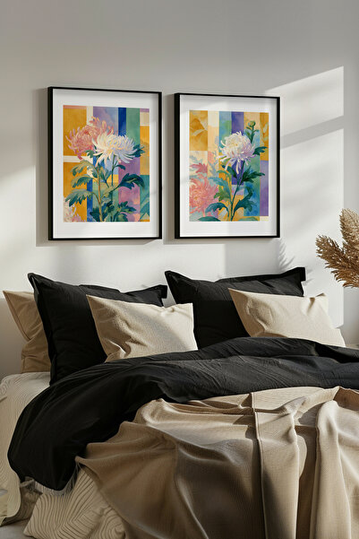 STARYUNA Set de pictură decorativă cu două piese, cu flori de crizantemă și r...