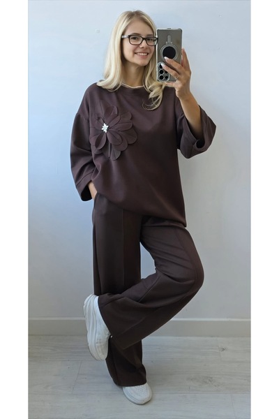 OnlyForYou Women's elastic viscose tracksuit with appliquéd flower