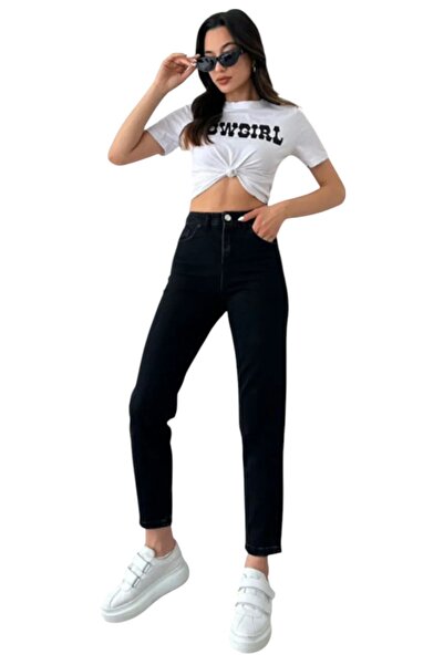 Livik Monika Black Stretch Fabric High Waist Denim Mom Jeans S Boyfriend Jeans