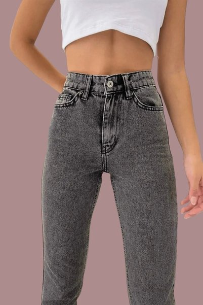 Livik Manoma Women's Smoked Stretch Fabric Boyfriend Jeans High Waist Denim Pants