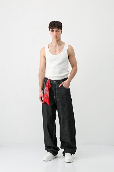 VAMOSCLO بنطلون جينز فضفاض للغاية باللون الأسود