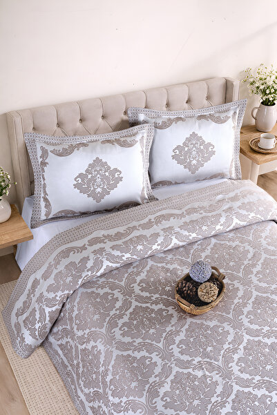BİRHOME Vanetta Pano Jakarlı Çift Kişilik Modern Yatak Örtüsü Takımı 3 Parça 240x260cm