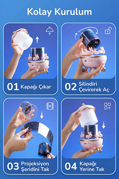 ALFAGİFT Döner Yıldız Projeksiyon Gece Lambası Bluetooth Hoparlörlü Çocuk Gece Işığı Projektör