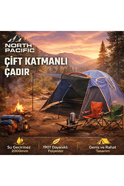 North Pasific North Pacific Çift Katmanlı Su Geçirmez Kamp Çadırı 4-5 Kişilik