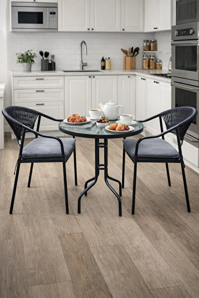 MARIA HOMES طقم طاولة وكراسي خارجية باللونين الأسود والرمادي، يتضمن كرسيين وط...