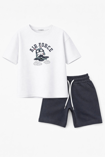 MARKOLL Uçak Printed Boy's Shorts Set – Summer Cotton Piece T-Shirt and Short...