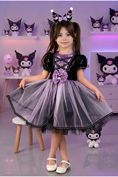 RUMİ KİDS Kuromi Taç Aksesuarlı Pullu Doğum Günü Prenses Kostümü Ve Elbisesi ...