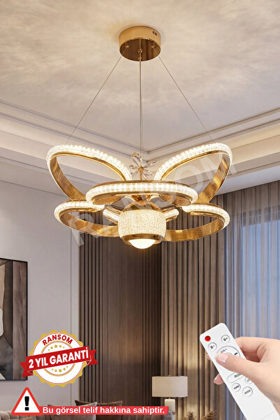 RANSOM İthal Seri 3 Renk Kumandalı Saray Led Avize Toplu Kelebekli Rose Gold ...