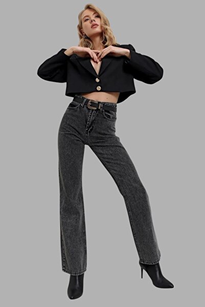 Livik Γυναικείο ψηλόμεσο τζιν παντελόνι Linesy Smoked ελαστικό ύφασμα με φαρδ...