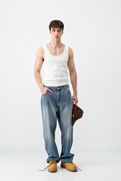 VAMOSCLO بنطلون جينز فضفاض باللون الأخضر