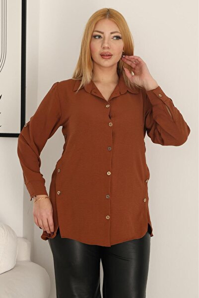 Siyezen قميص من قماش أيروبين بمقاس كبير مع تفاصيل أزرار