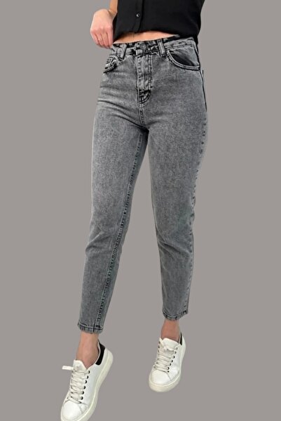 Livik Lali Women's Smoked Stretch Fabric Mom Jeans S High Waist Denim Pants