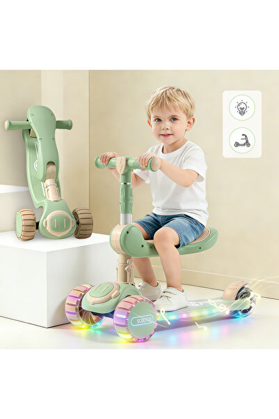 Axpeih سكوتر أطفال بعجلات LED وامضة، مقعد موسيقي، قابل للطي، ارتفاع قابل للتع...