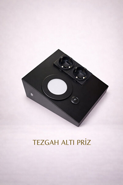 Lampist Tezgah Altı Priz 2'li LED Spot Aydınlatmalı Dolap Altı Mutfak Prizi S...