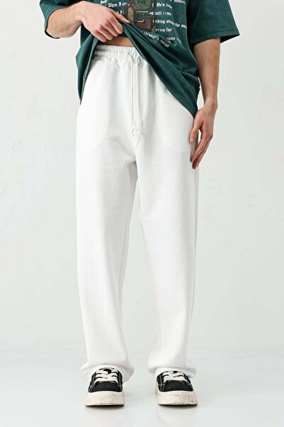 VAMOSCLO Baggy Fit Washed Sweatpants Bottoms Ecru