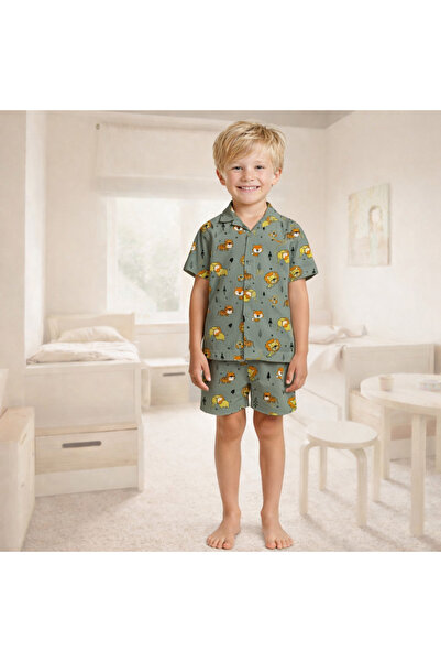 zahider Set de pijamale pentru băieți, 95% bumbac lu, culoare kaki, cu pantal...