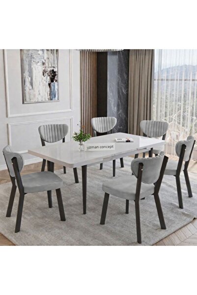 UZMHOME 6 Kişilik Açılır Masa Sandalye Takımı Mutfak Masası Takımı 6 Adet Elm...