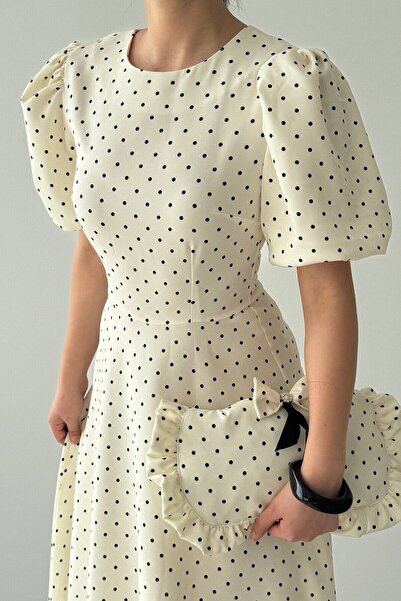 Julidress Rochie Premium cu mâneci balon, lungime maxi cu buline cu model