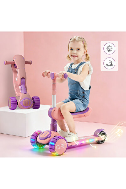 Axpeih سكوتر أطفال بعجلات LED وامضة، مقعد موسيقي، قابل للطي، ارتفاع قابل للتع...