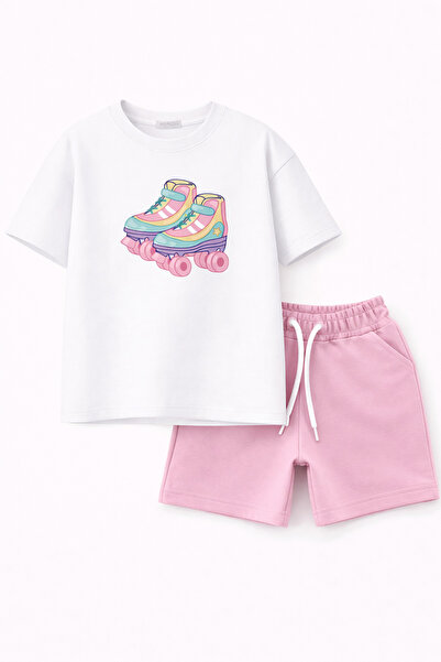 MARKOLL Paten Baskılı Kız Çocuk Şortlu Takım – Yazlık Pamuklu Tişört Şort Tak...