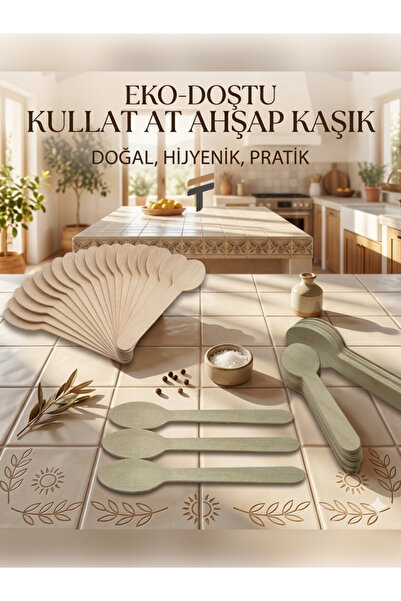 Ethex Kullan At Ahşap Tahta Kaşık 50 Adet