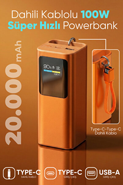 Enshall 100W Süper Hızlı 20.000mAh Acl Mini Taşınabilir Type-C Kablolu Güç Ba...