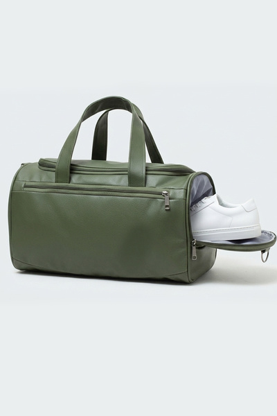 KAFF Green Faux Leather Side Shoe Compartments Unisex Large Volume Travel Spo...