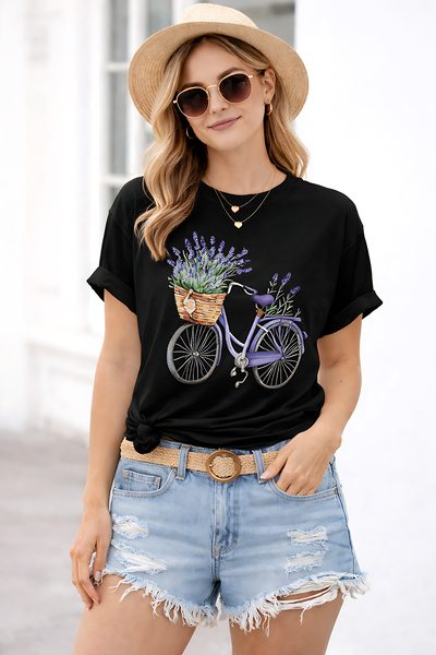 ArtYus Flower Basket Bicycle Printed Cotton Pack Relaxed Fit Round Neck Unise...