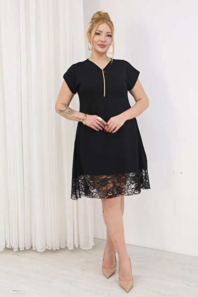 Siyezen Plus Size Zip Detail Skirt Lace Piece Dress