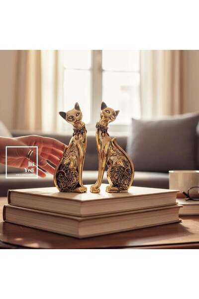 İki Yedi Konsept Mindanao Ruh Eşi Altın Kediler Dekoratif Kedi Biblo Seti Rom...