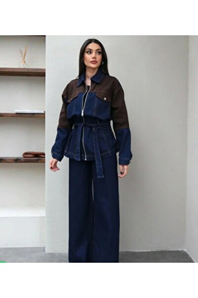 asur boutique Γυναικείο σετ τζιν διπλού χρώματος με φαρδιά γραμμή από την Asu...