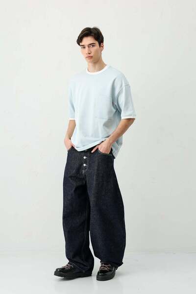 VAMOSCLO تي شيرت بأكمام قصيرة مقاس كبير بجيوب باللون الأزرق الفاتح