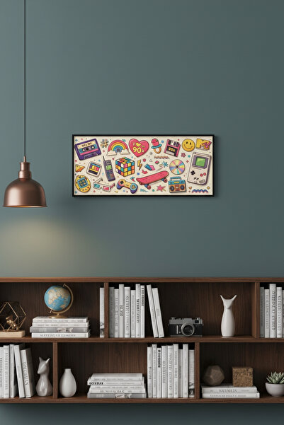 FourArts 90’lar Nostalji Retro Tablo 60x25 cm Çerçeveli | Vintage Pop Art Duv...