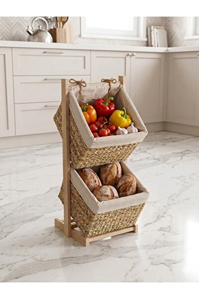 SepetçiBaba Ahşap Çok Amaçlı Sebzelik Meyvelik Standı Krem - Z22