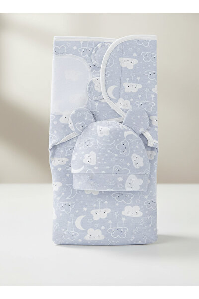 Generic ✨ "Smiling Cloud" Newborn Swaddle & Hat Set – Ultra-Soft Baby Sleepin...