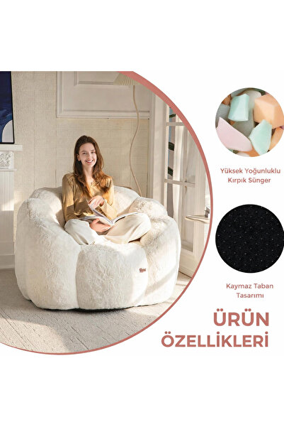 puffiber Puf Koltuk Çiçek Tasarımlı Peluş Armut Koltuk Rahat TV ve Okuma Koltuğu 105x80 cm