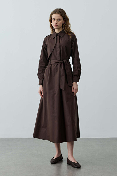Fahhar Maxi Trenç Elbise Kahverengi