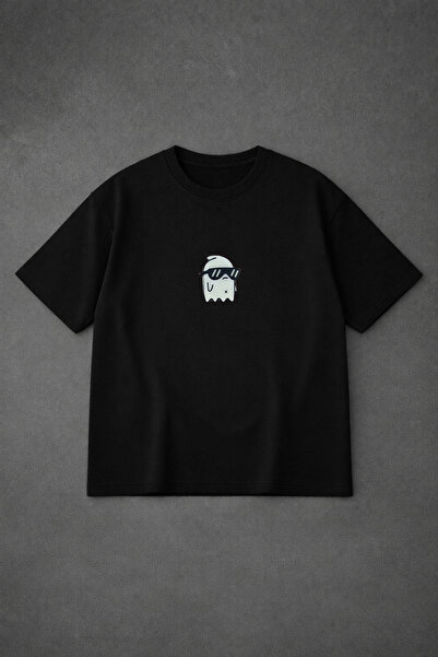 VODEXA Tricou oversize unisex cu imprimeu GHOST WITH GLASSES, 100% bumbac, cr...