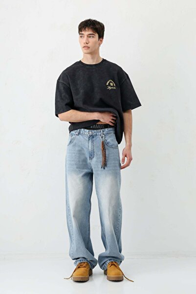 VAMOSCLO Kısa Kollu Boxy Fit Baskılı Tişört Siyah