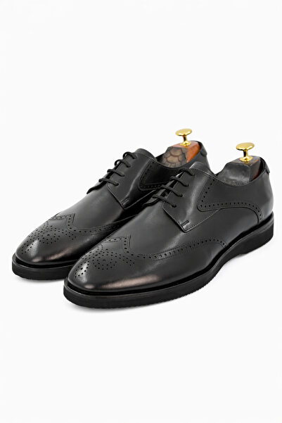 the corleone Erkek Siyah Hakiki Deri Klasik Bağcıklı Wingtip Oxford Ayakkabı