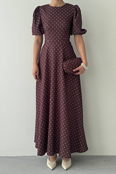 Julidress Rochie Premium cu mâneci balon, lungime maxi cu buline cu model