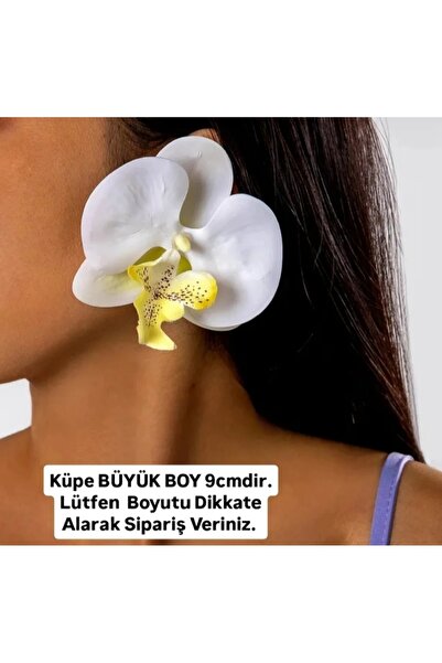 QERMA Korean Style Orchid Earrings Zr Earrings Large Size White and Yellow Fl...