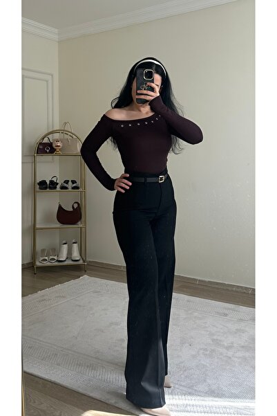 YELZEY BUTİK High Waist Belted Palazzo Trousers
