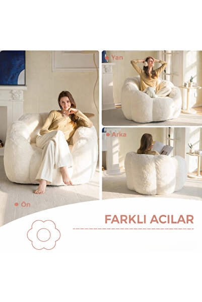 puffiber Puf Koltuk Çiçek Tasarımlı Peluş Armut Koltuk Rahat TV ve Okuma Koltuğu 105x80 cm