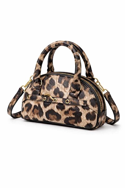 ELAN Kadın Çanta -Mini Boy-Leopar Desenli - Çapraz Askılı - El ve Omuz Çantas...
